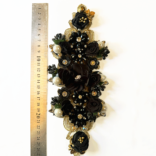 Aplicación tull bordado pedreria mixta negro dorado