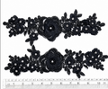 Par Macrame Flores espejo pedreria  negro (X PAR) MCB36