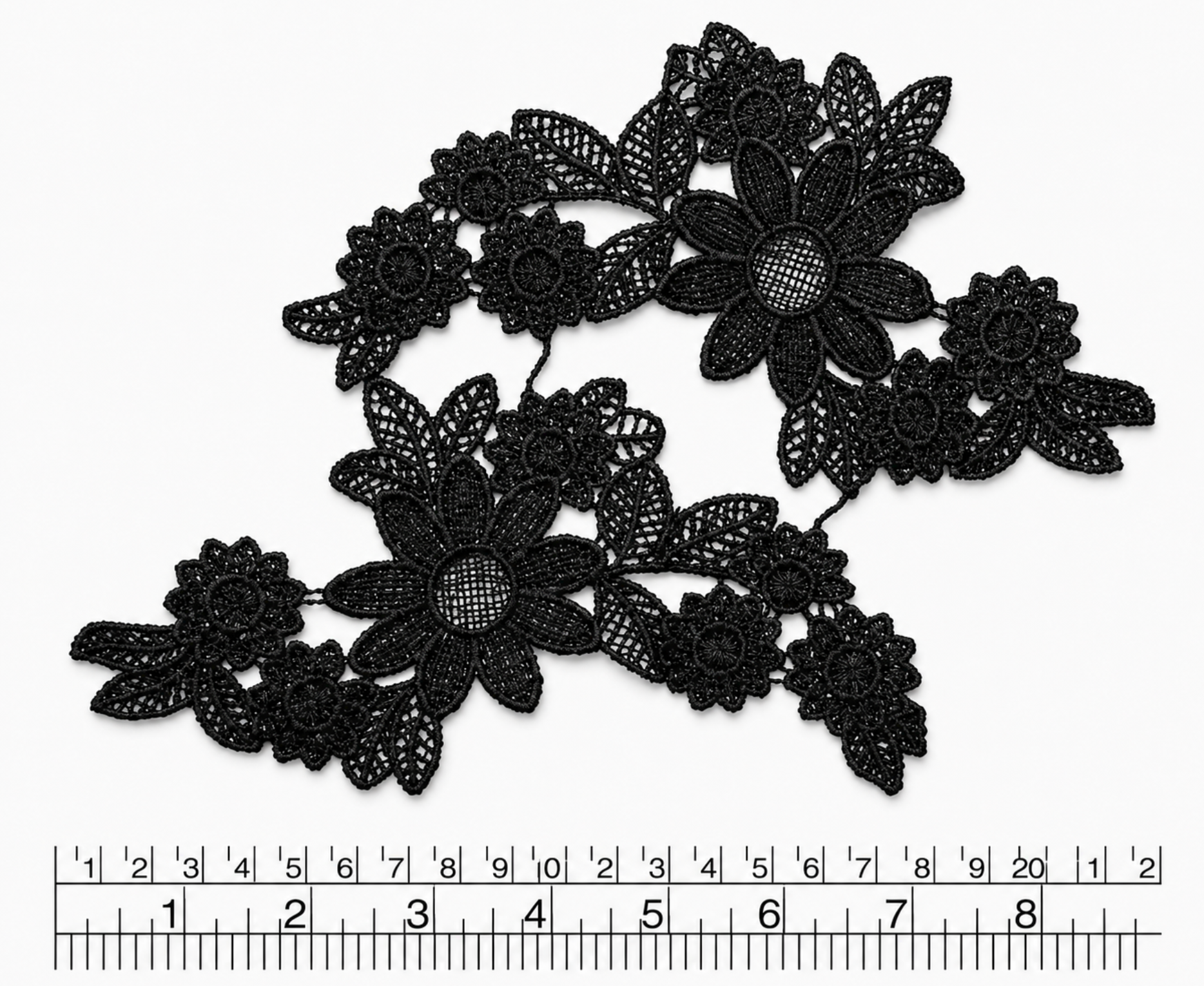 Par Macrame Flores espejo manito mediana negro 19 cm (X PAR) MSB48