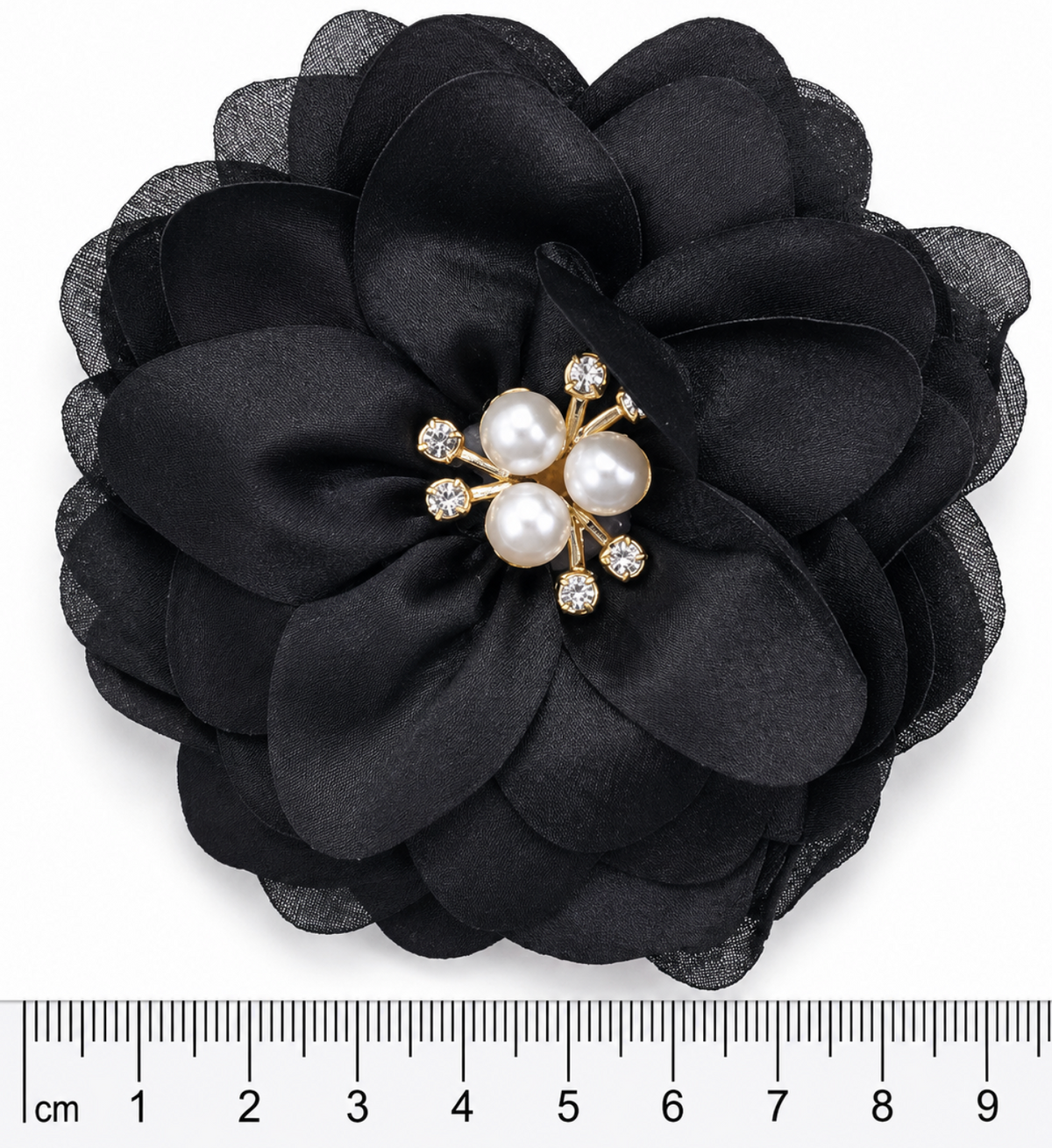 Flor de tela poliester Negra petalos y brillo  (X UNIDAD) FT11