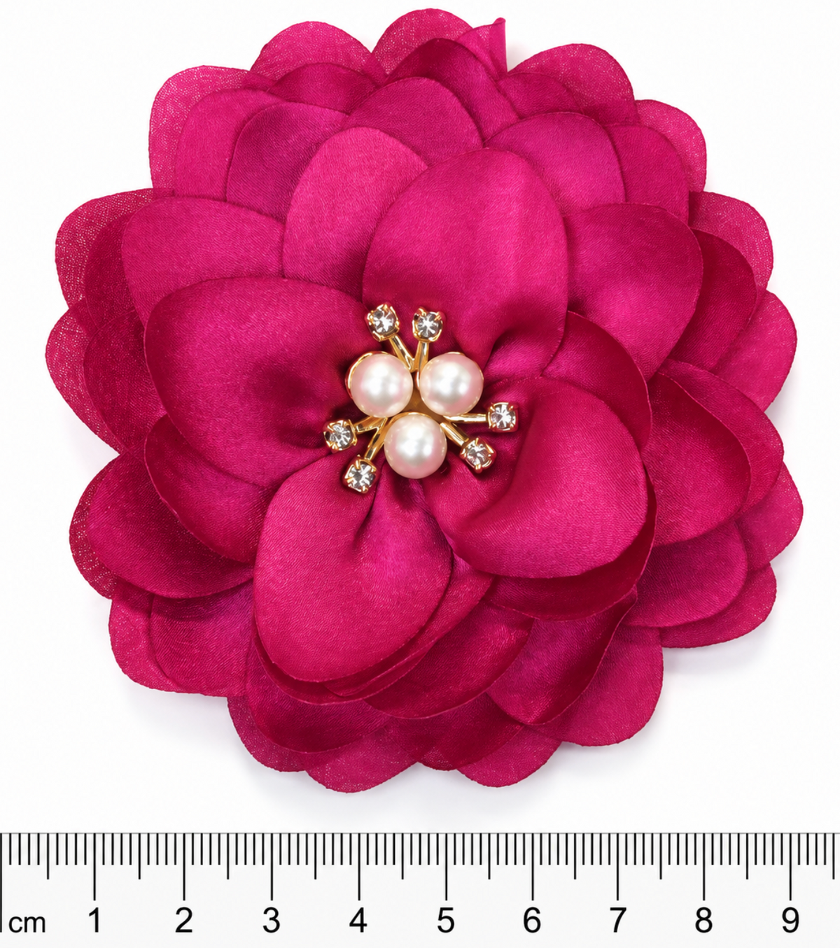 Flor de tela poliester Fucsia petalos y brillo  (X UNIDAD) FT12