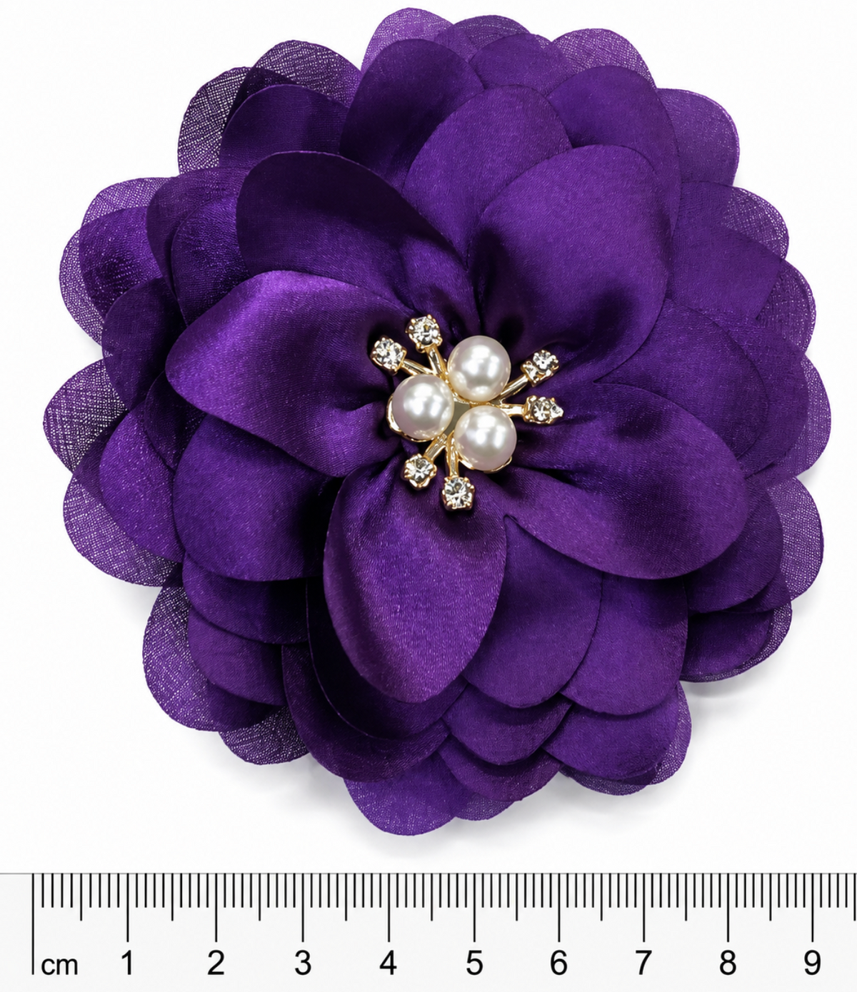 Flor de tela poliester Morado petalos y brillo  (X UNIDAD) FT14