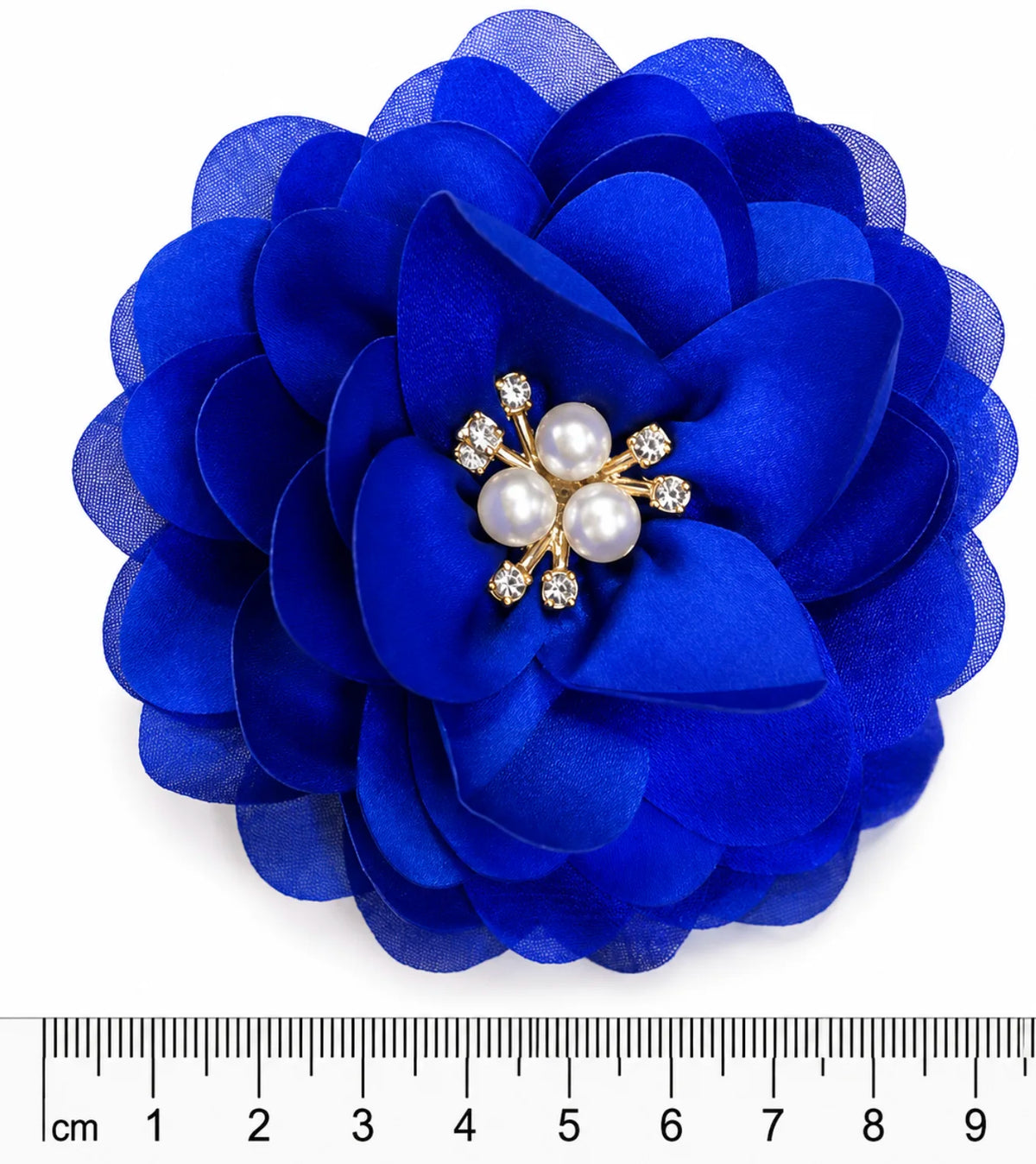 Flor de tela poliester AZUL  petalos y brillo  (X UNIDAD) FT15