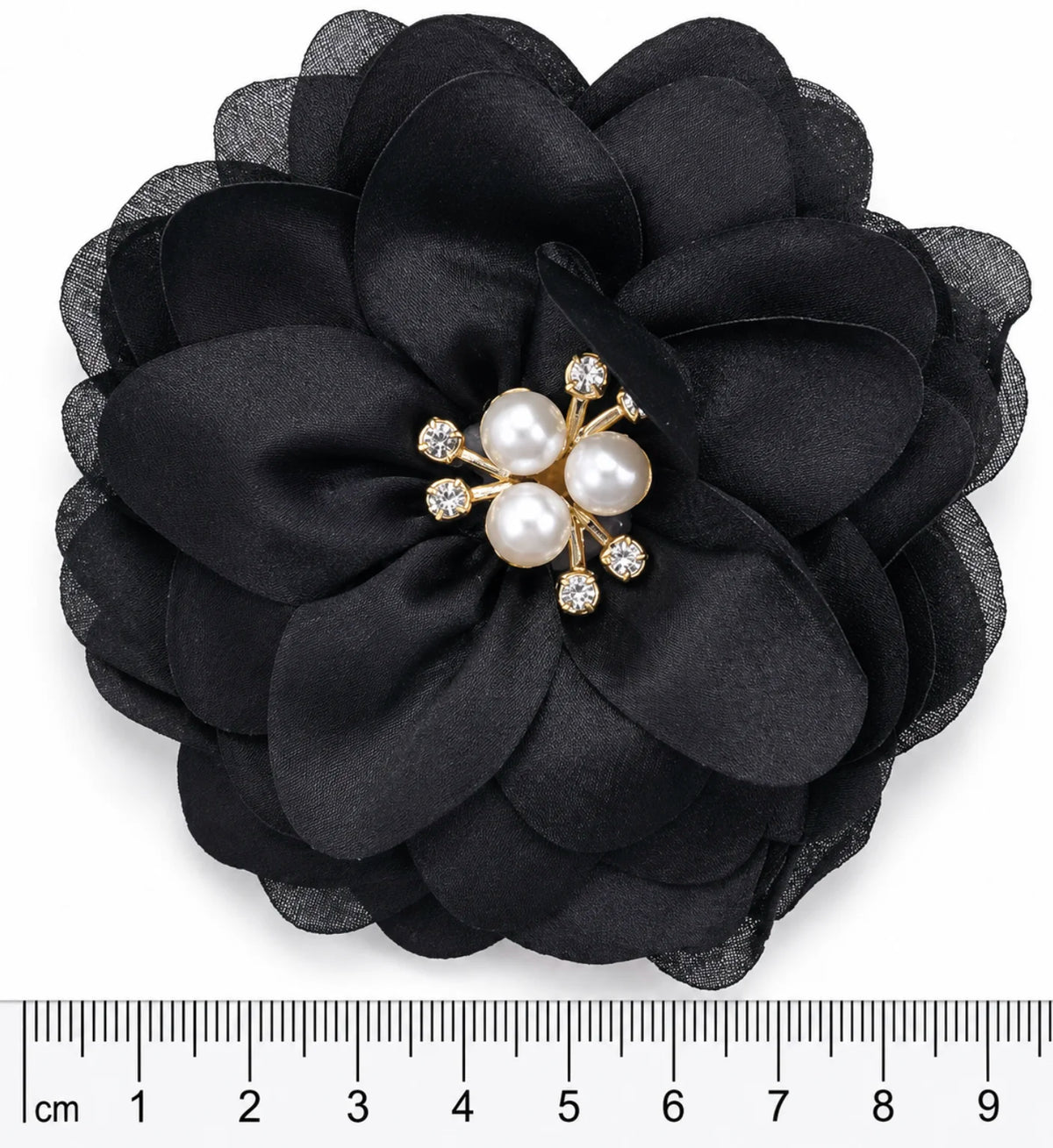 Flor de tela poliester Negra petalos y brillo  (X UNIDAD) FT11