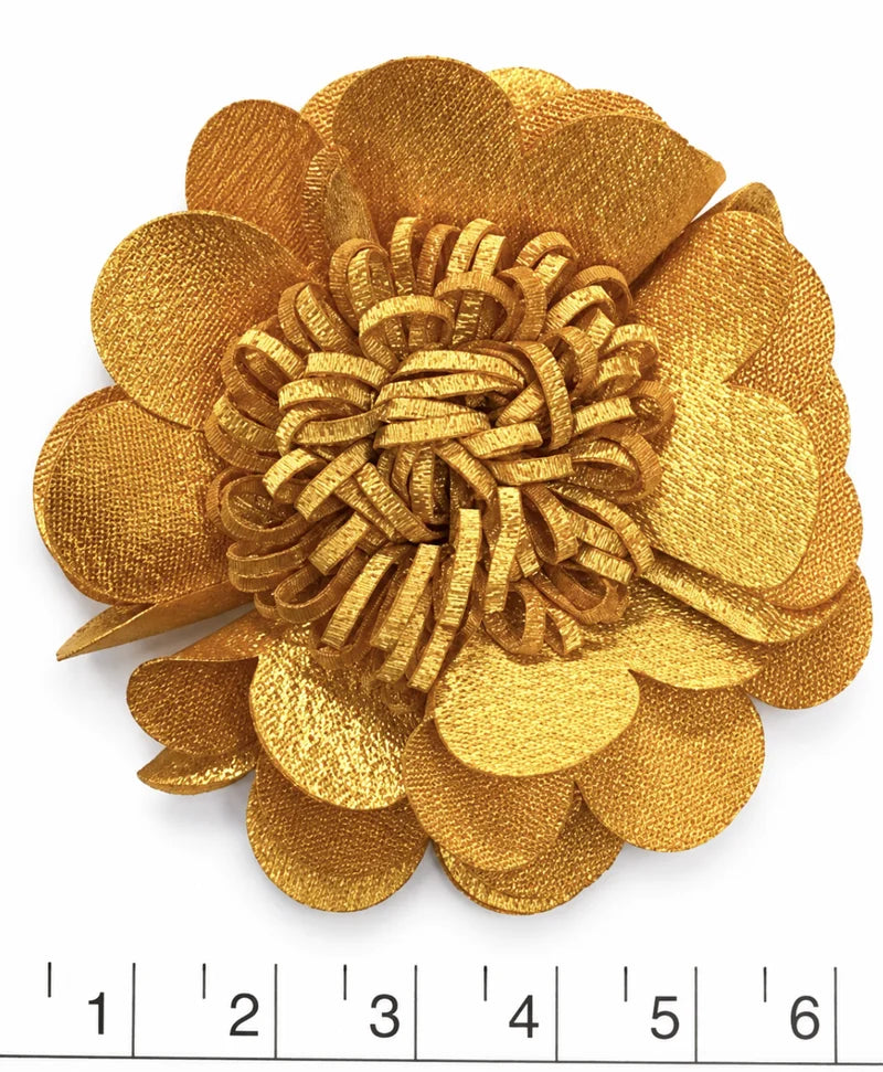 Flor de tela poliester amarillo oro pistilo 5.5 cm (X UNIDAD) FT17