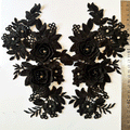 Par Macrame Flores espejo pedreria negro  (X PAR)