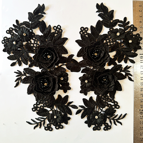 Par Macrame Flores espejo pedreria negro