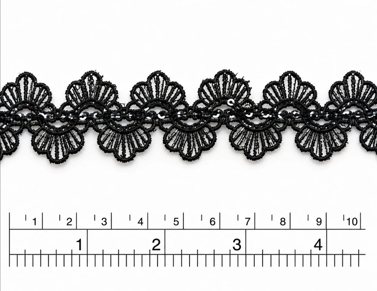 Macrame ZIC ZAC con lentejuela  negro  (X pieza 15 Yardas) MCB29
