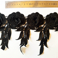 Macrame floral con hojas largas Negro (X METRO)