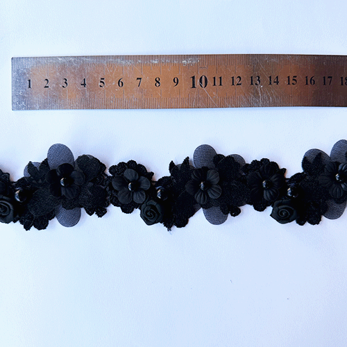 Macrame pedreria y gasa Negro (X METRO)