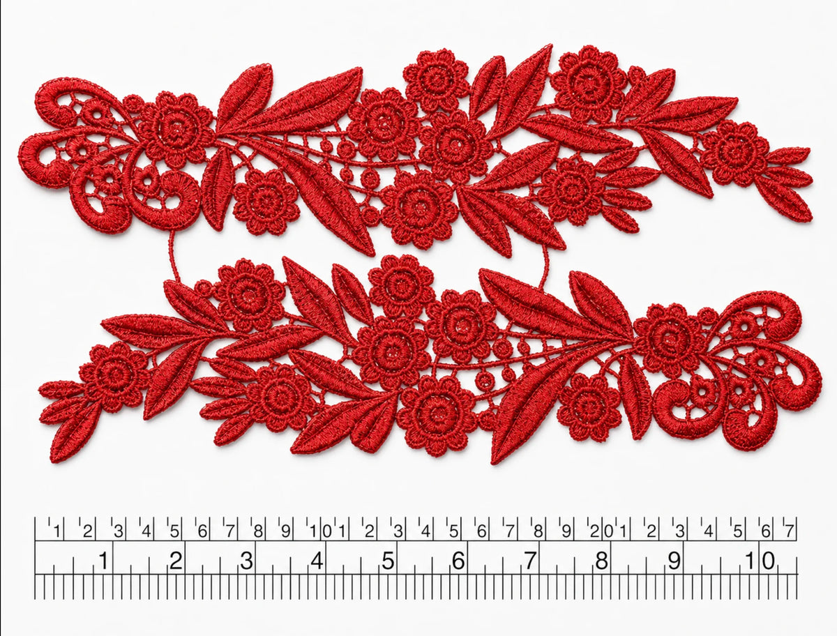 Par Macrame Flores espejo manito Rojo 26 cm (X PAR) MSB45