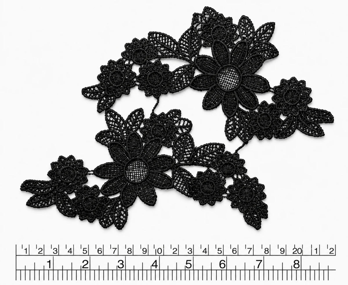 Par Macrame Flores espejo manito mediana negro 19 cm (X PAR) MSB48