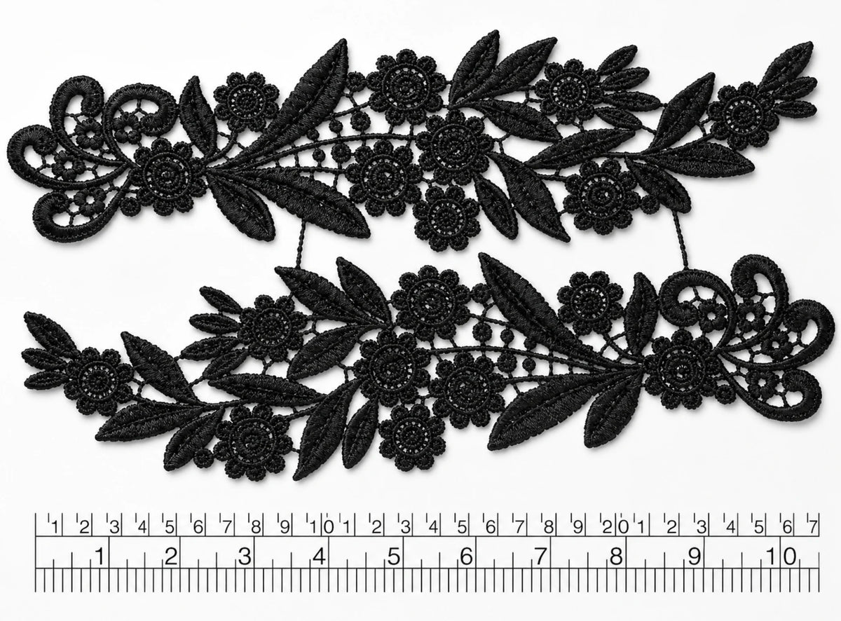 Par Macrame Flores espejo manito negro 26 cm (X PAR) MSB46