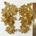 Par Macrame Flores espejo pedreria dorado  (X PAR)
