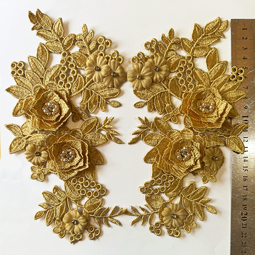 Par Macrame Flores espejo pedreria dorado