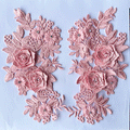 Par Macrame Flores espejo pedreria  rosado bebe (X PAR)