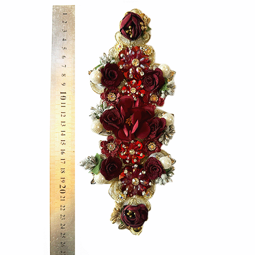 Aplicación tull bordado pedreria mixta burdeo dorado