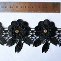 Macrame flor con hojas y pedreria negro (X METRO)