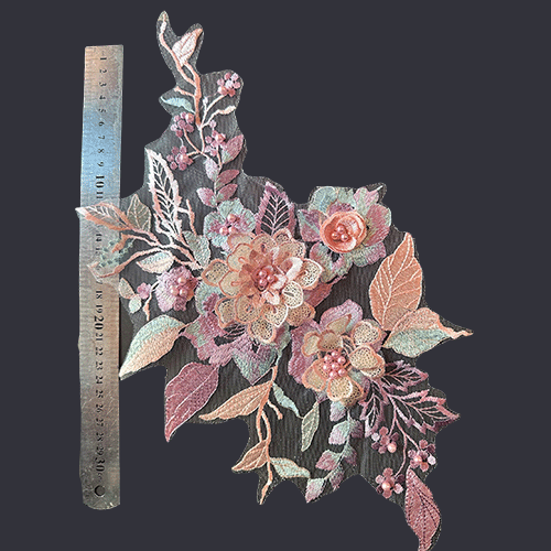 Tull bordado pedreria lila y rosado unidad