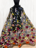 TULL BORDADO FLORAL 1.20M de ancho Color negro multicolor TFC30